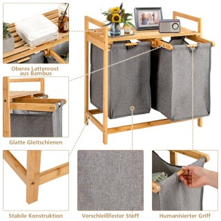 Costway Φυσικό Καλάθι Μπαμπού για Ρούχα με Διπλούς Σάκους και Πρακ... Costway Φυσικό Καλάθι Μπαμπού για Ρούχα με Διπλούς Σάκους και Πρακ...