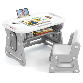 Costway Παιδικό Ρυθμιζόμενο Σετ Τραπεζιού και Καρέκλας με Λευκό Πίν...