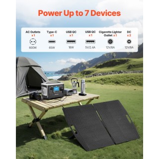 VEVOR Φορητός Σταθμός Ενέργειας 600W με 100W Ηλιακό Πάνελ και Μπατα...
