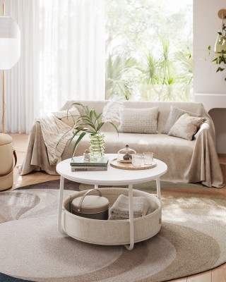 Στρογγυλό Τραπέζι Καφέ VASAGLE με Αποθήκευση, Λευκό/Καφέ  Στρογγυλό Τραπέζι Καφέ VASAGLE με Αποθήκευση, Λευκό/Καφέ 