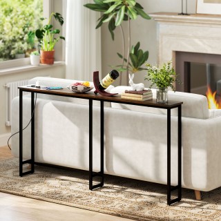 HOMCOM Βιομηχανικό Κονσόλα Τραπέζι με Σταθμό Φόρτισης, Ξύλο και Ατσ...