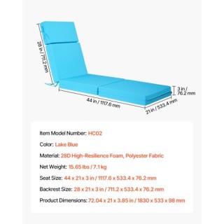 VEVOR Σετ 2 Εξωτερικών Μαξιλαριών Ξαπλώστρας 72 x 21 in Αδιάβροχα, ...