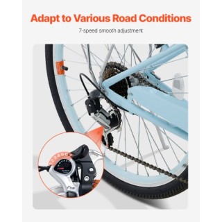 VEVOR Ποδήλατο Cruiser 26 7 Ταχυτήτων Γαλάζιο με Καλάθι GK26INCH7SB...