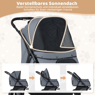 Costway Γκρι Πτυσσόμενο Καροτσάκι Σκύλου 3 Τροχών με Ρυθμιζόμενη Ορ...