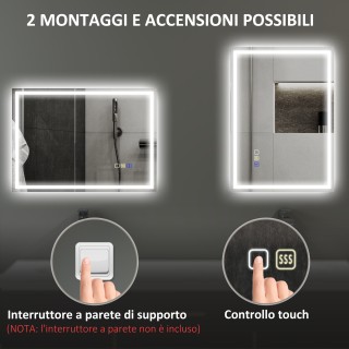 HOMCOM Καθρέφτης Μπάνιου 50x70 cm με LED, Bluetooth και Touch 834-8... HOMCOM Καθρέφτης Μπάνιου 50x70 cm με LED, Bluetooth και Touch 834-8...