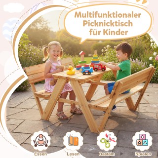 Costway Παιδικό Τραπέζι Πικνίκ Εξωτερικού Χώρου με 2 Πάγκους Ξύλινο...
