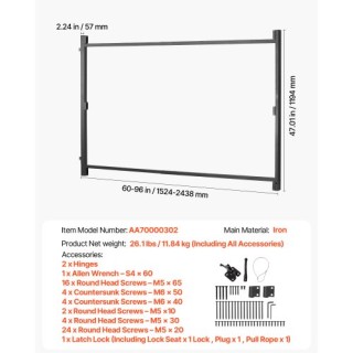 VEVOR Κιτ Κατασκευής Πύλης για Άνοιγμα 60-96 ιντσών, Ύψος 4-5 πόδια... VEVOR Κιτ Κατασκευής Πύλης για Άνοιγμα 60-96 ιντσών, Ύψος 4-5 πόδια...