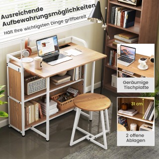 Costway Πτυσσόμενο Γραφείο με Πρίζα και Ράφια 90x55x83 εκ Φυσικό Χρ...