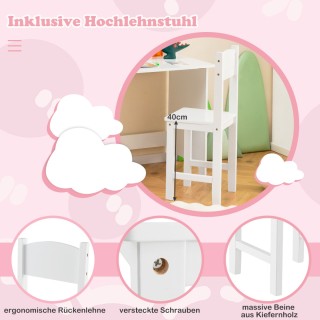 Costway Σετ Παιδικό Γραφείο από Ξύλο με Καρέκλα, Βιβλιοθήκη, Ντουλά...