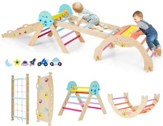 Costway Πολύχρωμο Σετ Αναρρίχησης 9 σε 1  Μοντεσσόρι με Τόξο Αναρρί...