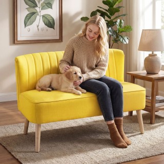 HOMCOM Διώδυμος Καναπές από Ύφασμα με Εφέ Λινό Χωρίς Μπράτσα με Ξύλ...