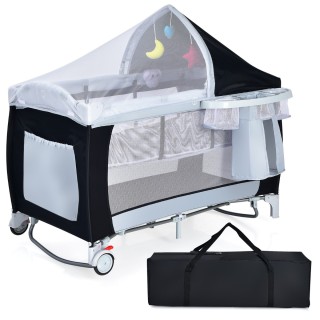 Costway Παιδικό Ταξιδιωτικό Κρεβάτι 2 Επιπέδων 120x60 cm με Παιχνιδ...