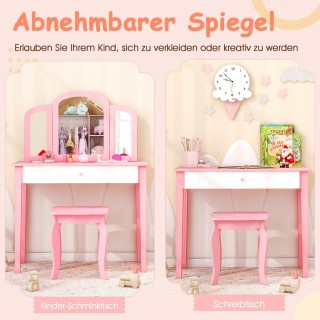 Costway  Σετ Τουαλέτας με Καθρέφτη και Σκαμπό για Παιδιά - Πολυλειτ...