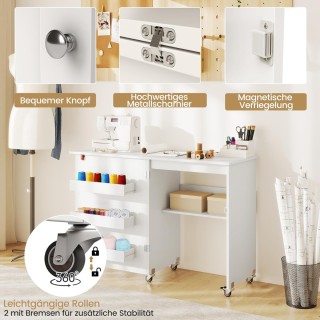 Costway  Πτυσσόμενο Τραπέζι Ραπτικής & Χειροτεχνίας με Κρυφούς Αποθ...