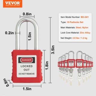 Σετ Κλειδαριών Ασφαλείας VEVOR, 10 Τεμ., Κόκκινες Κλειδαριές Ασφαλε... Σετ Κλειδαριών Ασφαλείας VEVOR, 10 Τεμ., Κόκκινες Κλειδαριές Ασφαλε...