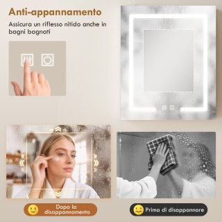HOMCOM Ντουλάπι Μπάνιου με Καθρέφτη, Ρυθμιζόμενο LED Φως και Σύστημ...