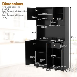 Costway Πολυλειτουργικό Ντουλάπι Κουζίνας με Ρυθμιζόμενα Ράφια, Ανο...