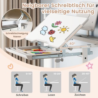 Costway Ρυθμιζόμενο Παιδικό Γραφείο με Καρέκλα και Κεκλιμένη Επιφάν...