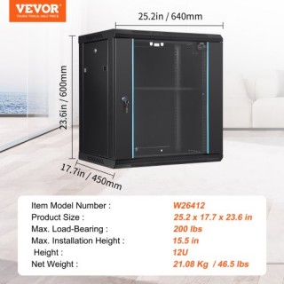 VEVOR 12U Επιτοίχια Ντουλάπα Δικτύου, 15.5 Βάθος, 200 lbs Φορτίο, Κ... VEVOR 12U Επιτοίχια Ντουλάπα Δικτύου, 15.5 Βάθος, 200 lbs Φορτίο, Κ...