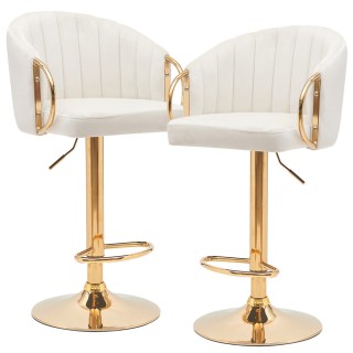 BAKAJI  Σετ 2 Σκαμπό Κουζίνας Ρυθμιζόμενου Ύψους σε Βελούδο Κρέμα κ...