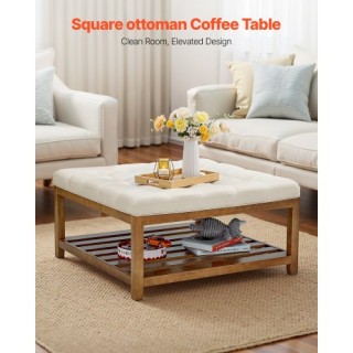 VEVOR Λευκό Σκαμπό-Τραπεζάκι από Λινό με Ξύλινο Ράφι BYJDFXKSJKFS3W...