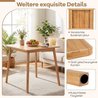 Costway Τετράγωνο τραπέζι κουζίνας από μπαμπού 70 x 70 εκ. για 2-4 ...