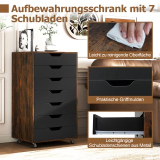 Costway Κινητός Ερμάριο Αρχείων με 7 Συρτάρια και Ρόδες, Ρουστίκ Κα...