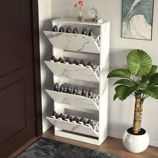 BAKAJI Ντουλάπα Παπουτσιών με 4 Πόρτες Διπλού Βάθους, Λευκό Μάρμαρο... BAKAJI Ντουλάπα Παπουτσιών με 4 Πόρτες Διπλού Βάθους, Λευκό Μάρμαρο...