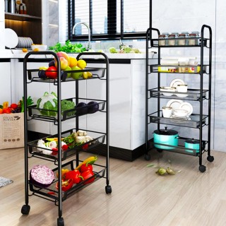 BAKAJI Πολυλειτουργικό Τροχήλατο Καρότσι Αποθήκευσης 4 Ραφιών Μαύρη...