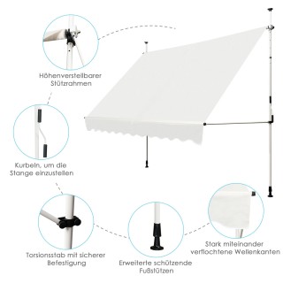 Costway Ρυθμιζόμενη Τέντα με Χειροκίνητη Μανιβέλα, 250 x 120 εκ., Μ...