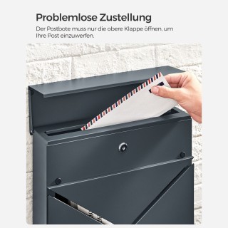 SONGMICS Γραμματοκιβώτιο Τοίχου σε Ανθρακί Χρώμα,41 x 11,5 x 32 cm ...