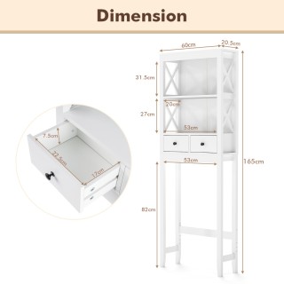 Costway Λευκή 3-όροφη Ραφιέρα Τουαλέτας με Ανοιχτά Ράφια και 2 Συρτ...