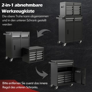 Costway  Κινητή Εργαλειοθήκη με 5 Συρτάρια και Αποσπώμενο Σχέδιο 2-...