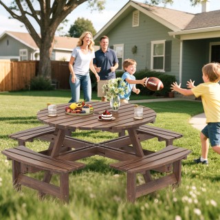 Costway Σετ Πικνίκ Ξύλινο για 8 Άτομα με Τετράγωνες Τράπεζες και Τρ...