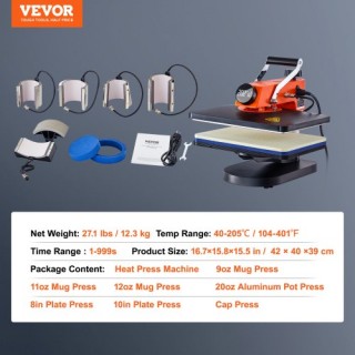 Μηχανή Θερμομεταφοράς VEVOR 12x15in 8σε1 για Μπλουζάκια, Πιάτα, Κού... Μηχανή Θερμομεταφοράς VEVOR 12x15in 8σε1 για Μπλουζάκια, Πιάτα, Κού...