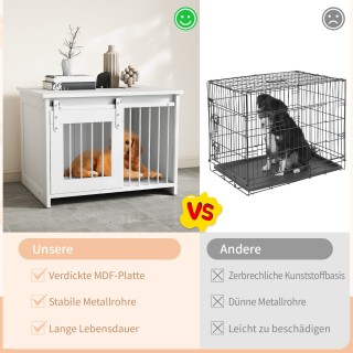 Costway Λευκός Επιπλοειδής Κλωβός Σκύλου με Μεταλλική Ξύλινη Συρόμε...