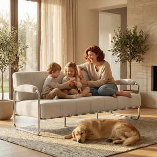 HOMCOM Τριθέσιος Μοντέρνος Καναπές Επενδεδυμένος με Μπεζ Σενίλ, από...