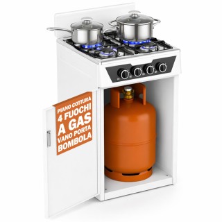 BAKAJI Εξωτερική Λευκή Εστία Αερίου 4 Καυστήρων με Αντιανεμικό και ...