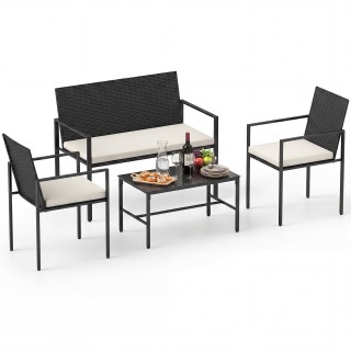 Costway Σετ Επίπλων Κήπου 4 Τεμαχίων από Ρατάν με 2 Πολυθρόνες, Καν... Costway Σετ Επίπλων Κήπου 4 Τεμαχίων από Ρατάν με 2 Πολυθρόνες, Καν...