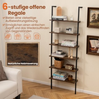 Costway  Σκάλα Ράφι Αποθήκευσης με 6 Ανοιχτά Ράφια - Βιομηχανικό Στ...