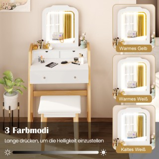 Costway  Λευκή Ξύλινη Τουαλέτα με Καθρέφτη και Σκαμπό - 3 Συρτάρια ...