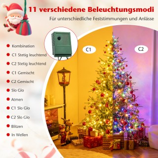 Costway Τεχνητό Χριστουγεννιάτικο Δέντρο 180 cm με 250 Πολύχρωμα LE...