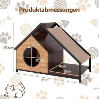Costway Ξύλινο Σπίτι Γάτας Εσωτερικού Χώρου με Βεράντα και Αποσπώμε...