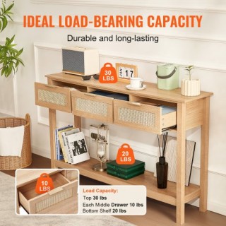 Τραπέζι Κονσόλα VEVOR Rattan 130,5 × 30 × 81,5 cm με 3 Συρτάρια και... Τραπέζι Κονσόλα VEVOR Rattan 130,5 × 30 × 81,5 cm με 3 Συρτάρια και...