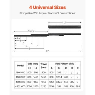 VEVOR Συρόμενοι Οδηγοί Συρταριών 16 Υποσκαφής για Ντουλάπια Σκάλας,...