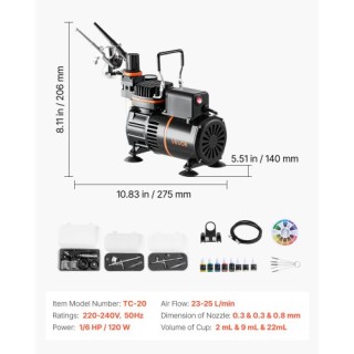 VEVOR Σετ Airbrush με Αεροσυμπιεστή 1/6 HP, 3 Airbrush και 3 Μύτες ... VEVOR Σετ Airbrush με Αεροσυμπιεστή 1/6 HP, 3 Airbrush και 3 Μύτες ...