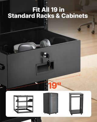 VEVOR Συρτάρι Ρακ 4U για Ράφια 19 ιντσών, Μέγ. Φορτίο 22.68 κιλά, Κ...