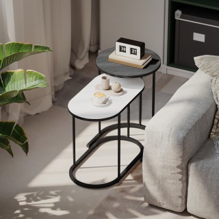 Σετ 2 Στοιβαζόμενα Τραπεζάκια Σαλονιού με Μεταλλικό Πλαίσιο  Ø38 x ...