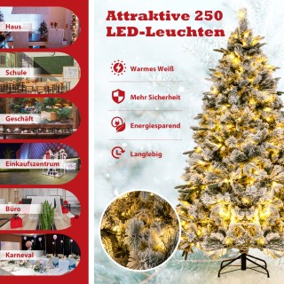 Costway Τεχνητό Χριστουγεννιάτικο Δέντρο 180 εκ. με Χιόνι & 250 Θερ...