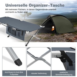 Costway  Πτυσσόμενο κρεβάτι κάμπινγκ με πλαϊνή τσέπη 190 x 73 x 42c...